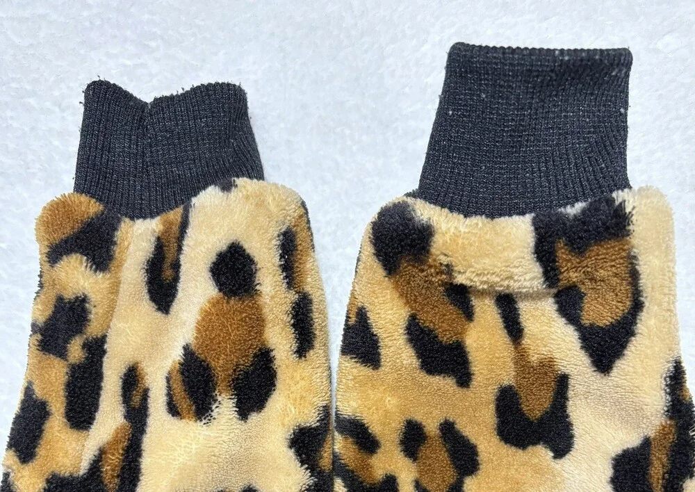 Footed Pajamas Kids Large Cheetah Spots Hooded Chenille One Piece Pockets Soft